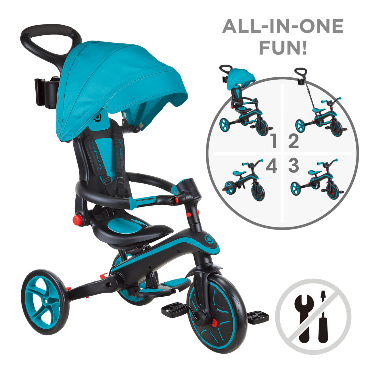 Globber Explorer Trike Foldable 4 In 1 - Teal