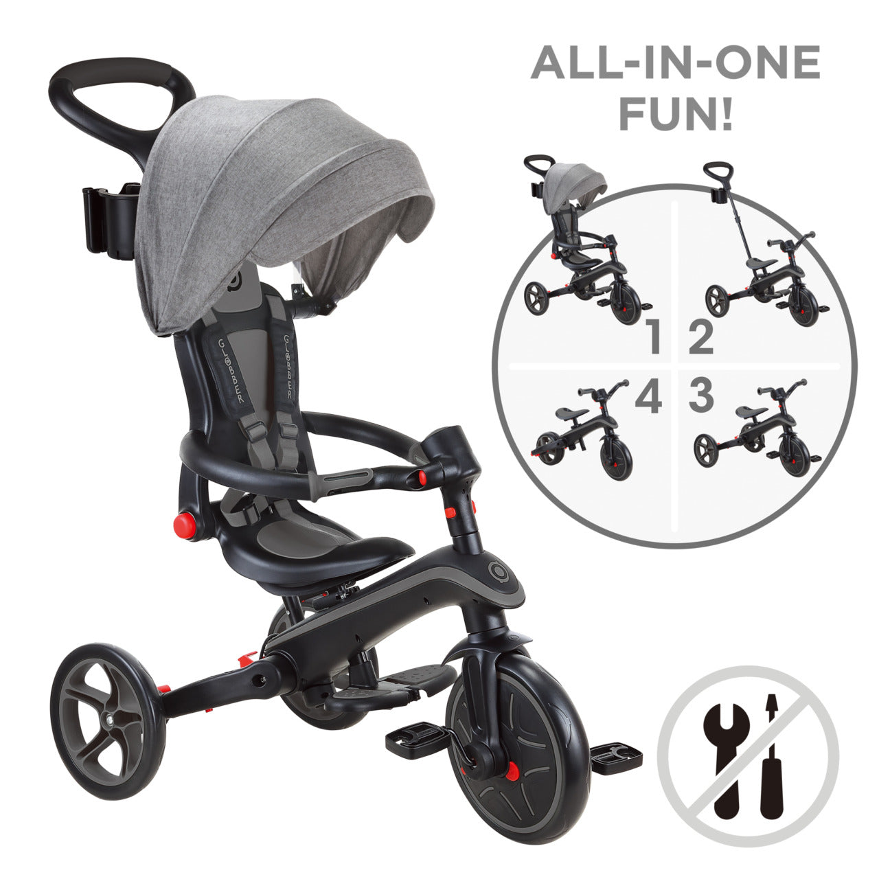 Globber Explorer Trike Foldable 4 In 1 - Black/Grey