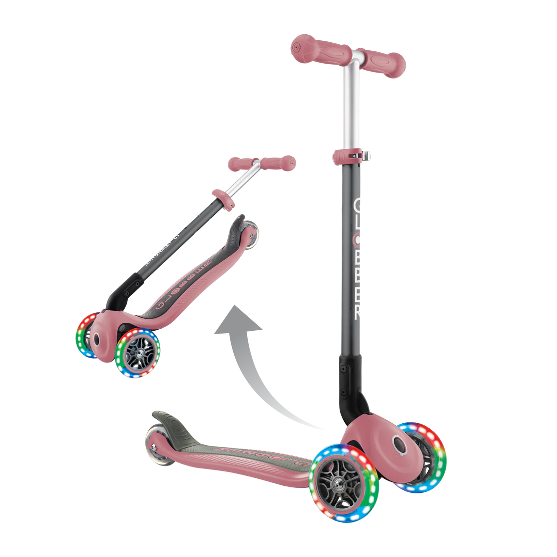 Globber Primo Foldable Lights 3 Wheel Scooter - Pastel Pink