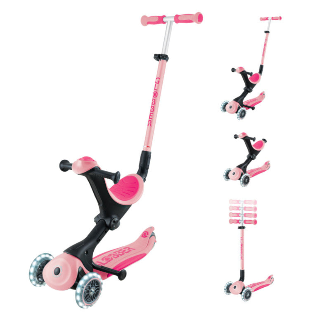 Globber Go-Up Deluxe Lights 3 In 1 Max 50kg - Pastel Pink
