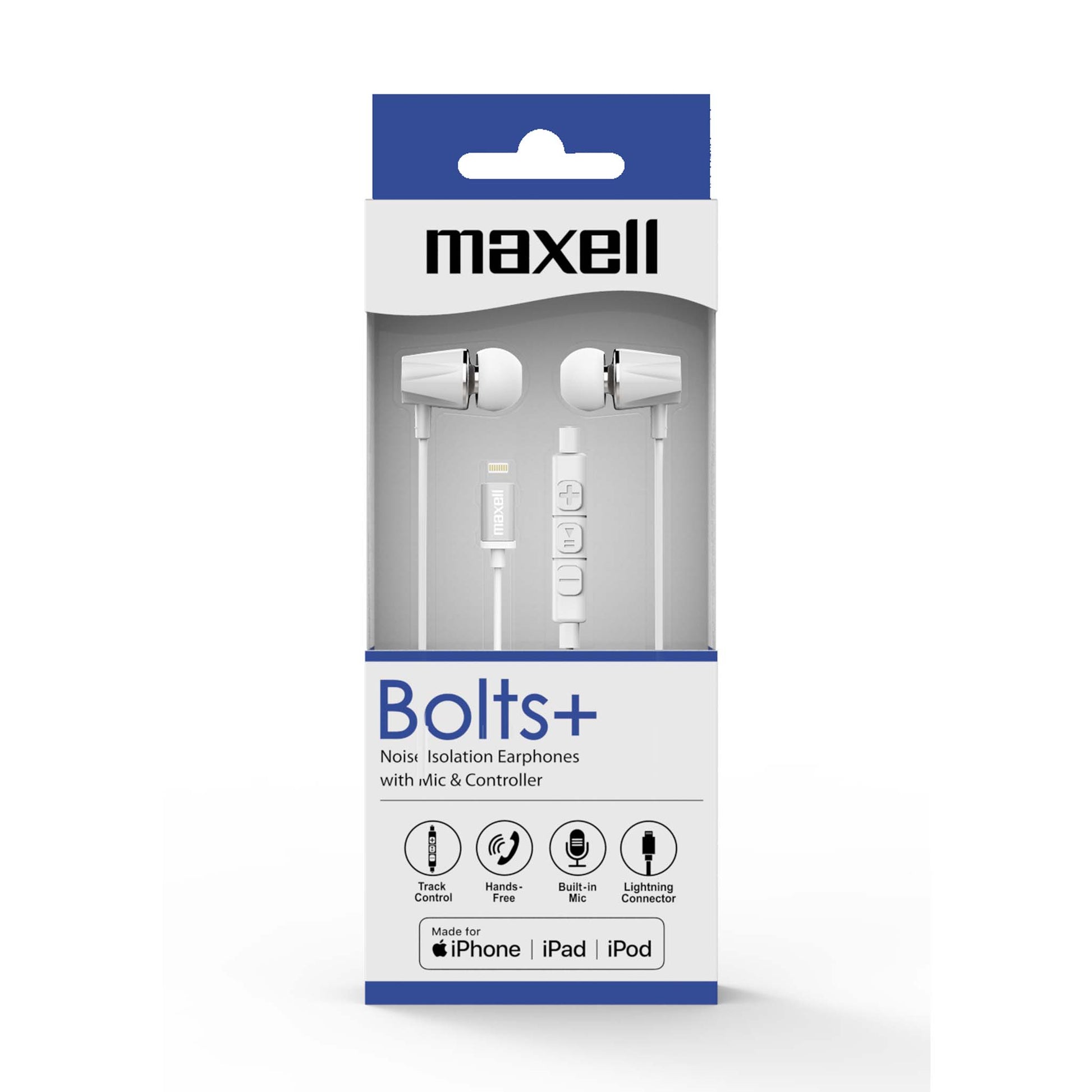 Maxell Bolts+ iPhone/iPad/iPod Noise Isolation Earphones with Mic & Co