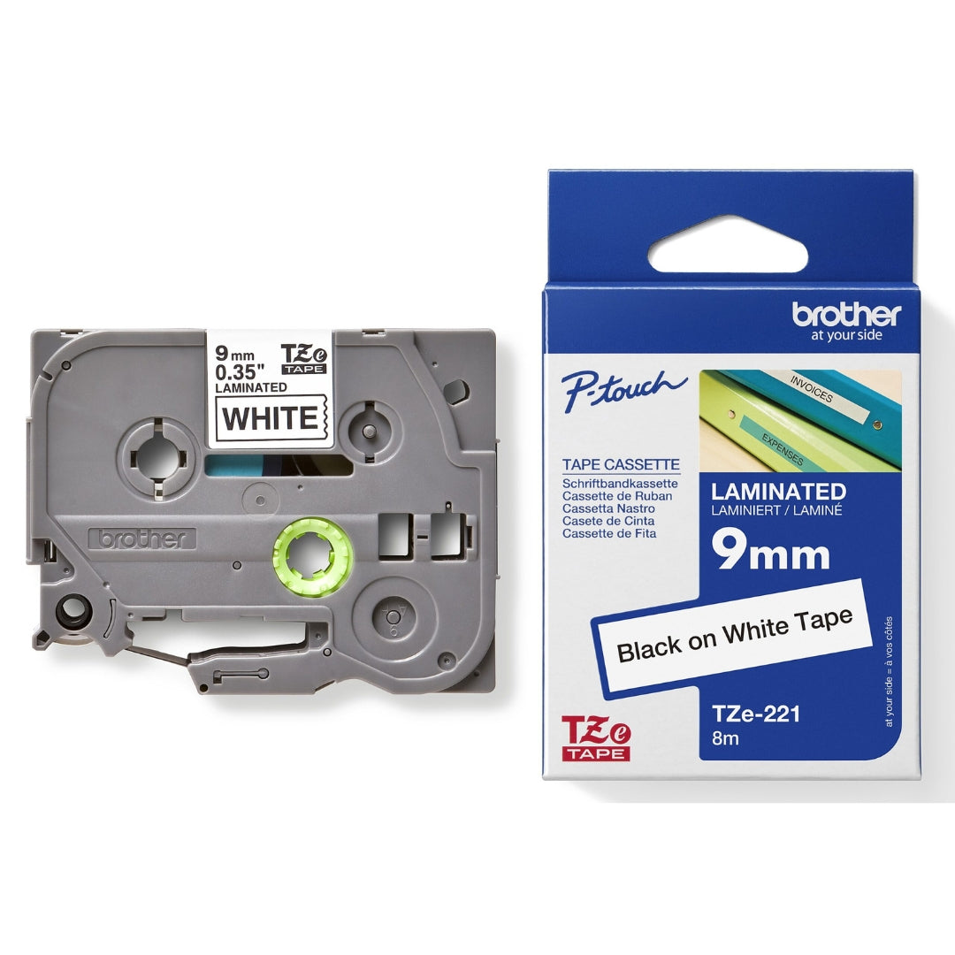 Brother Laminated Tape Cassette - 9mm Black On White Tape 8m