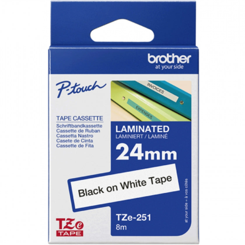 Brother Laminated Tape Cassette - 24mm Black On White Tape 8m