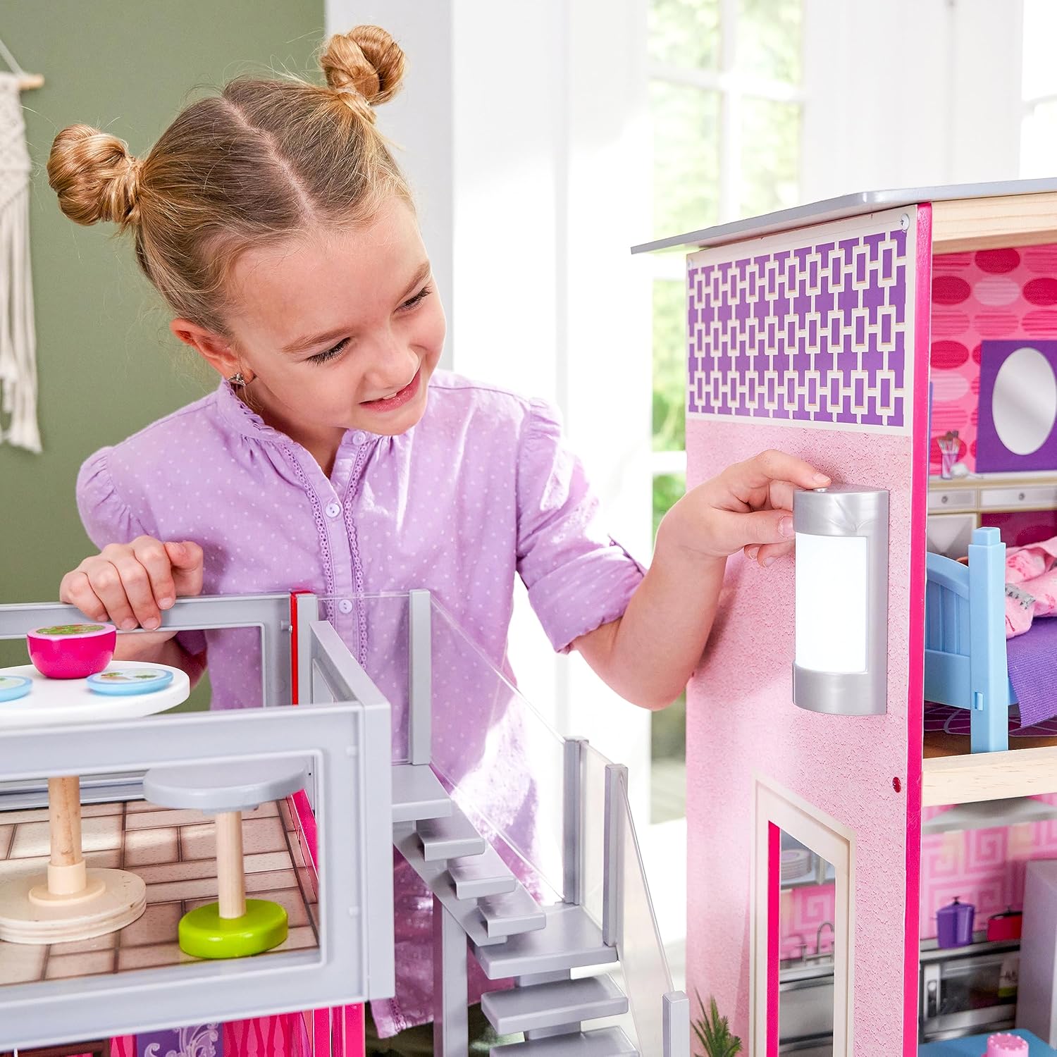 Wooden Uptown Dollhouse With Furniture And Accessories Included