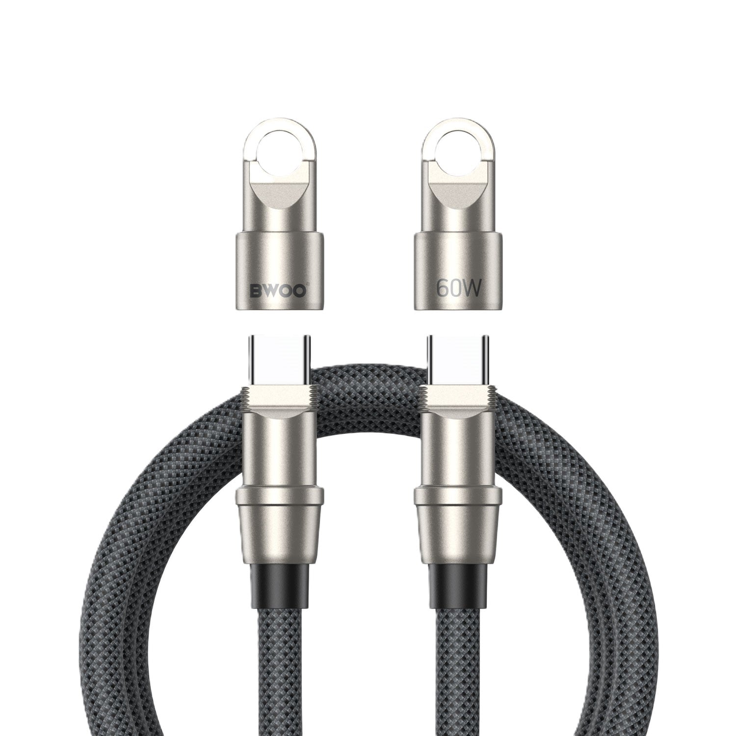 Bwoo USB-C to USB-C Charging Cable+Cell Phone Lanyard 2in1 60W 1.2M