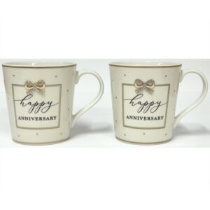 Heart Designs Happy Anniversary Set of 2 Mugs in a gift box