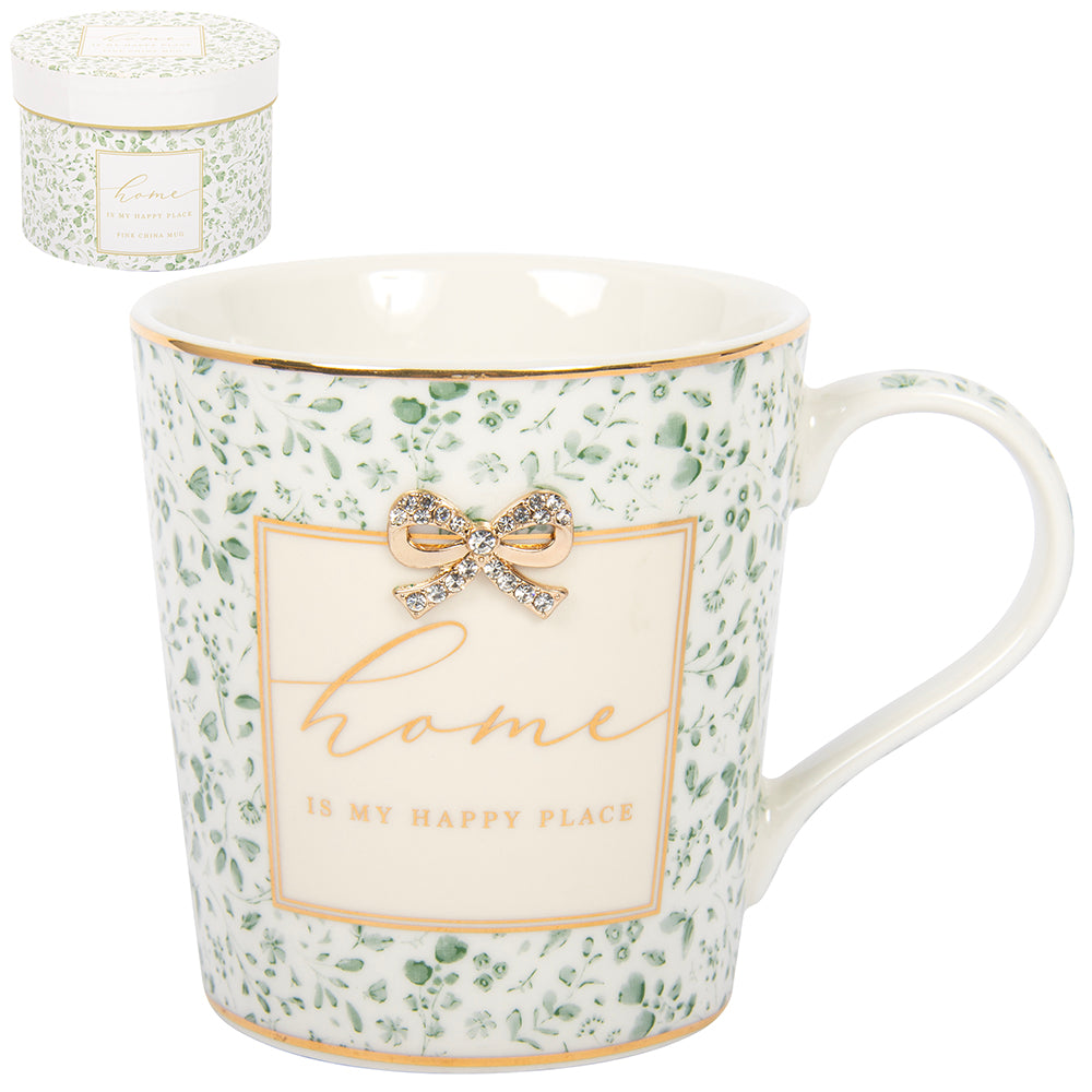 L&P Fine China Mug - Home Is My Happy Place - Green Floral