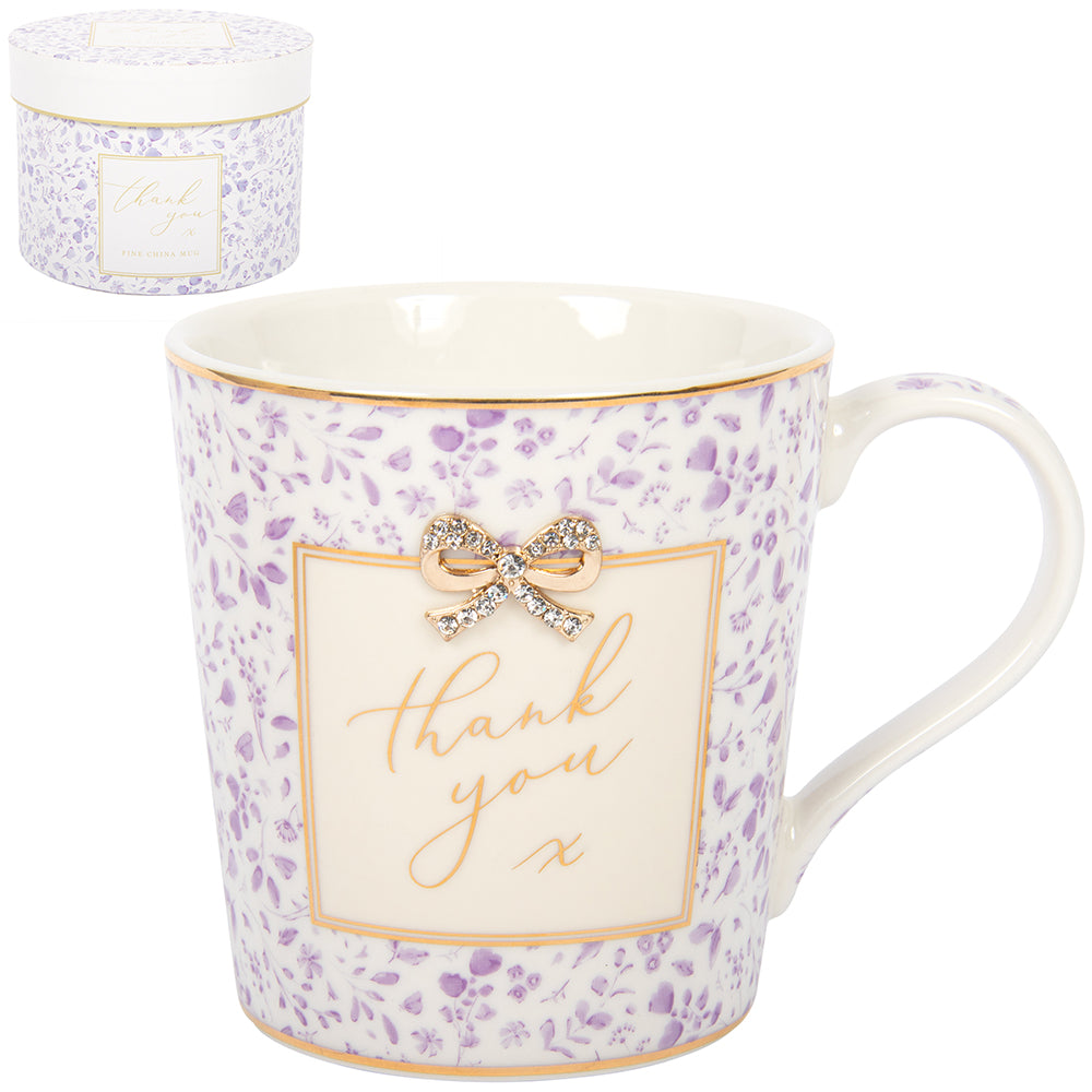 L&P Fine China Mug - Thank You - Lilac Floral