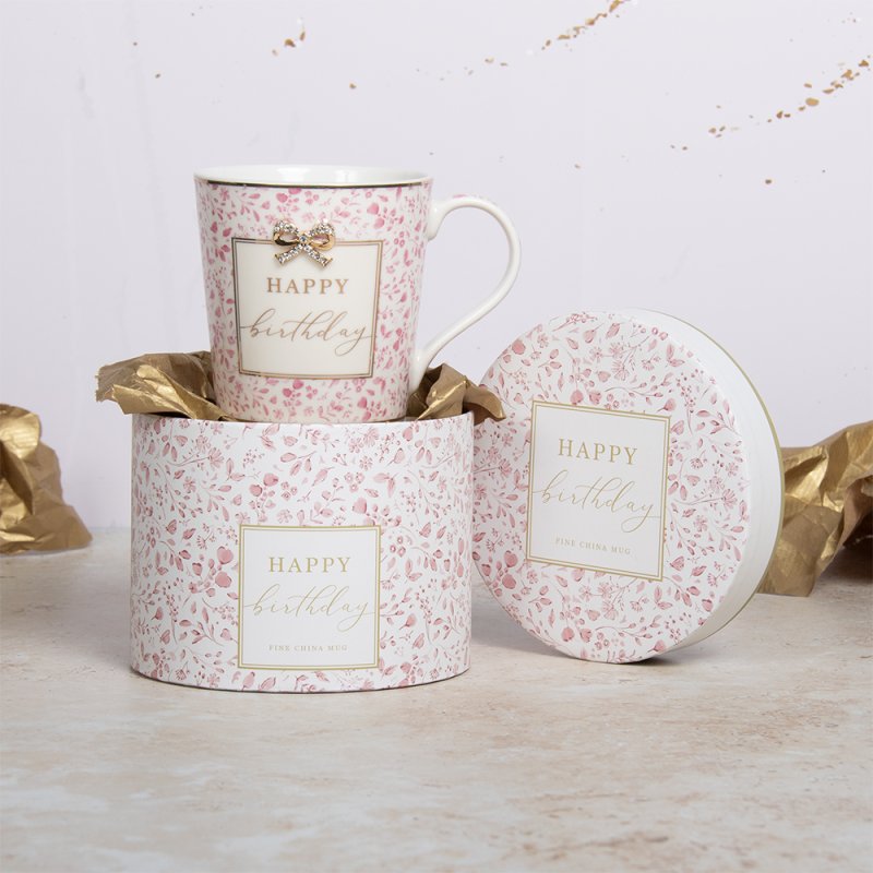 L&P Fine China Mug - Pink Floral - Happy Birthday
