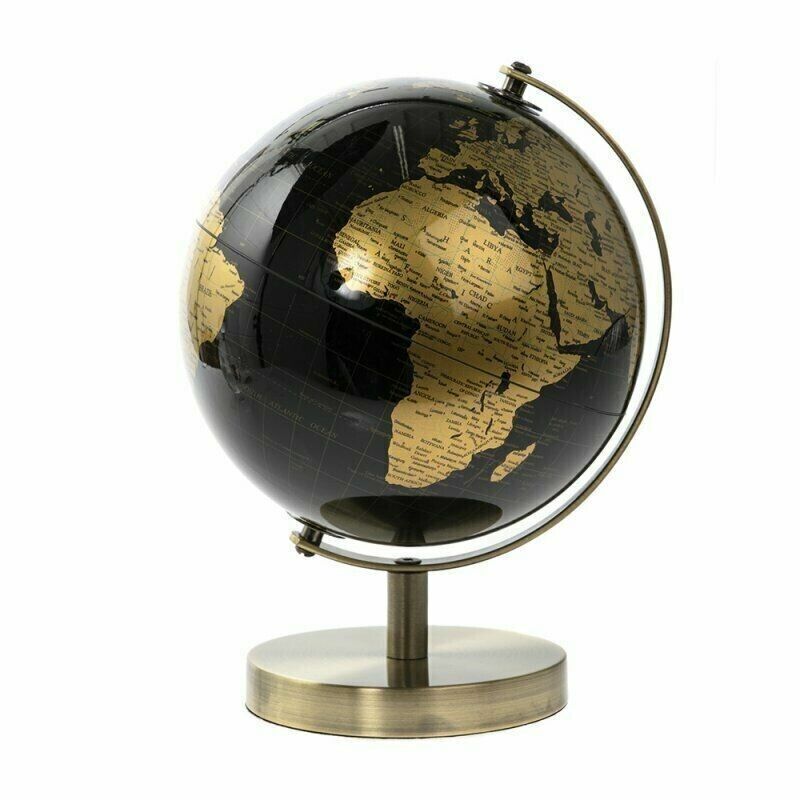 Vinatge Rotating World Globe Map Black & Gold Medium