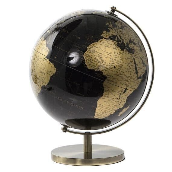 Vinatge Rotating World Globe Map Black & Gold Large