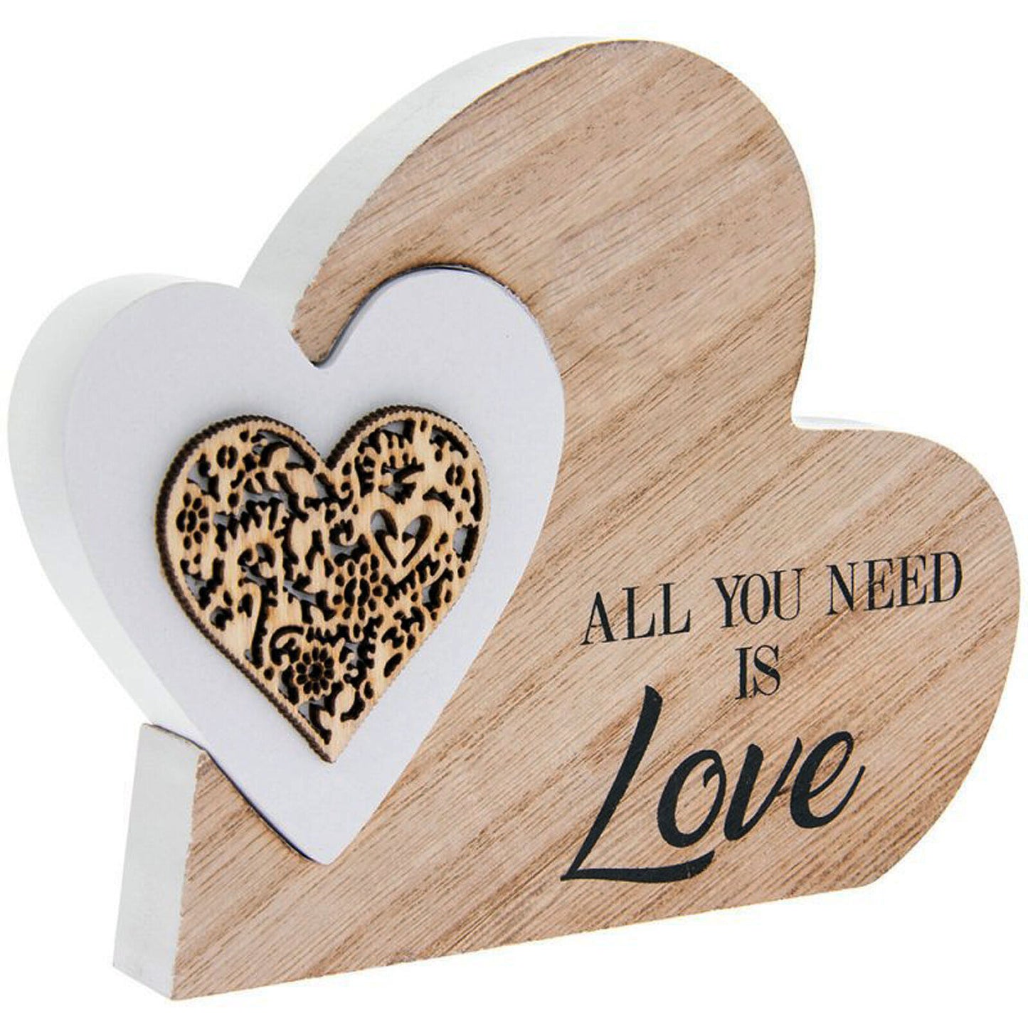 Wooden Sentiment Heart "All You Need Is Love"