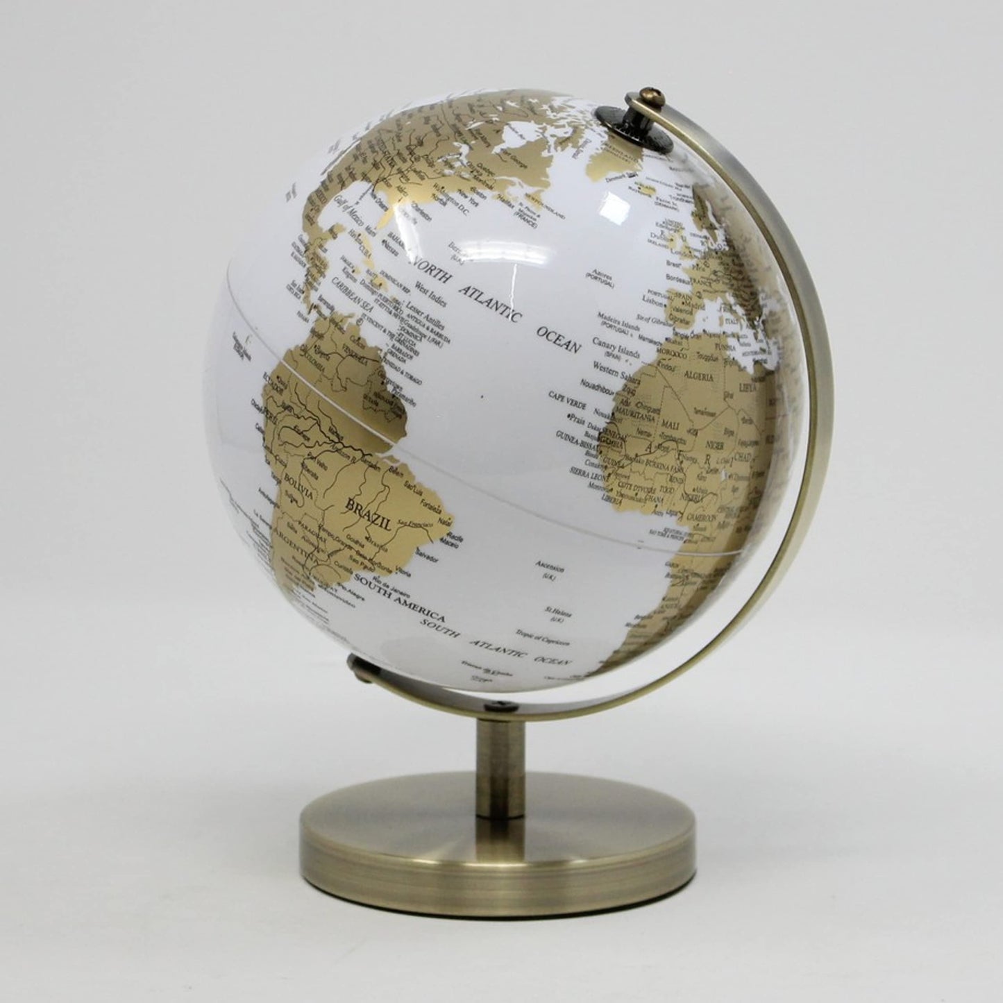 Vinatge Rotating World Globe Map White & Gold Small