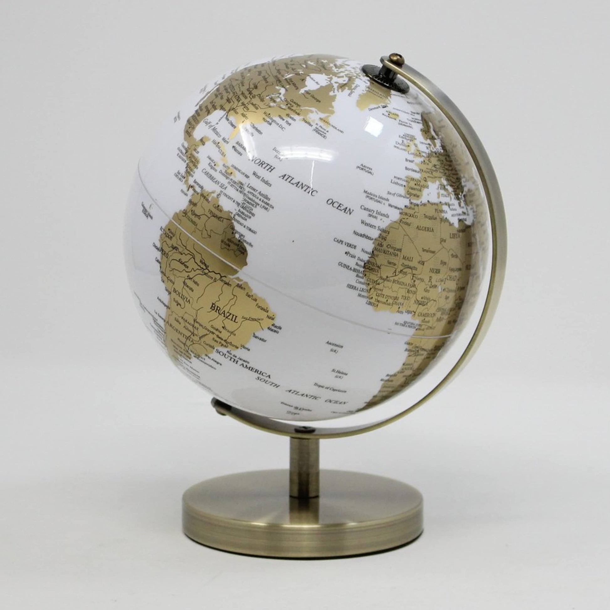 Vinatge Rotating World Globe Map White & Gold Small