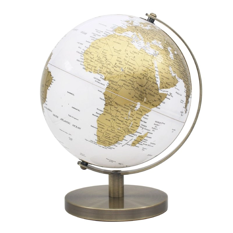 Vinatge Rotating World Globe Map White & Gold Medium