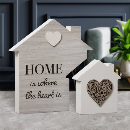 L&P Wooden House Plaque - Home & Heart