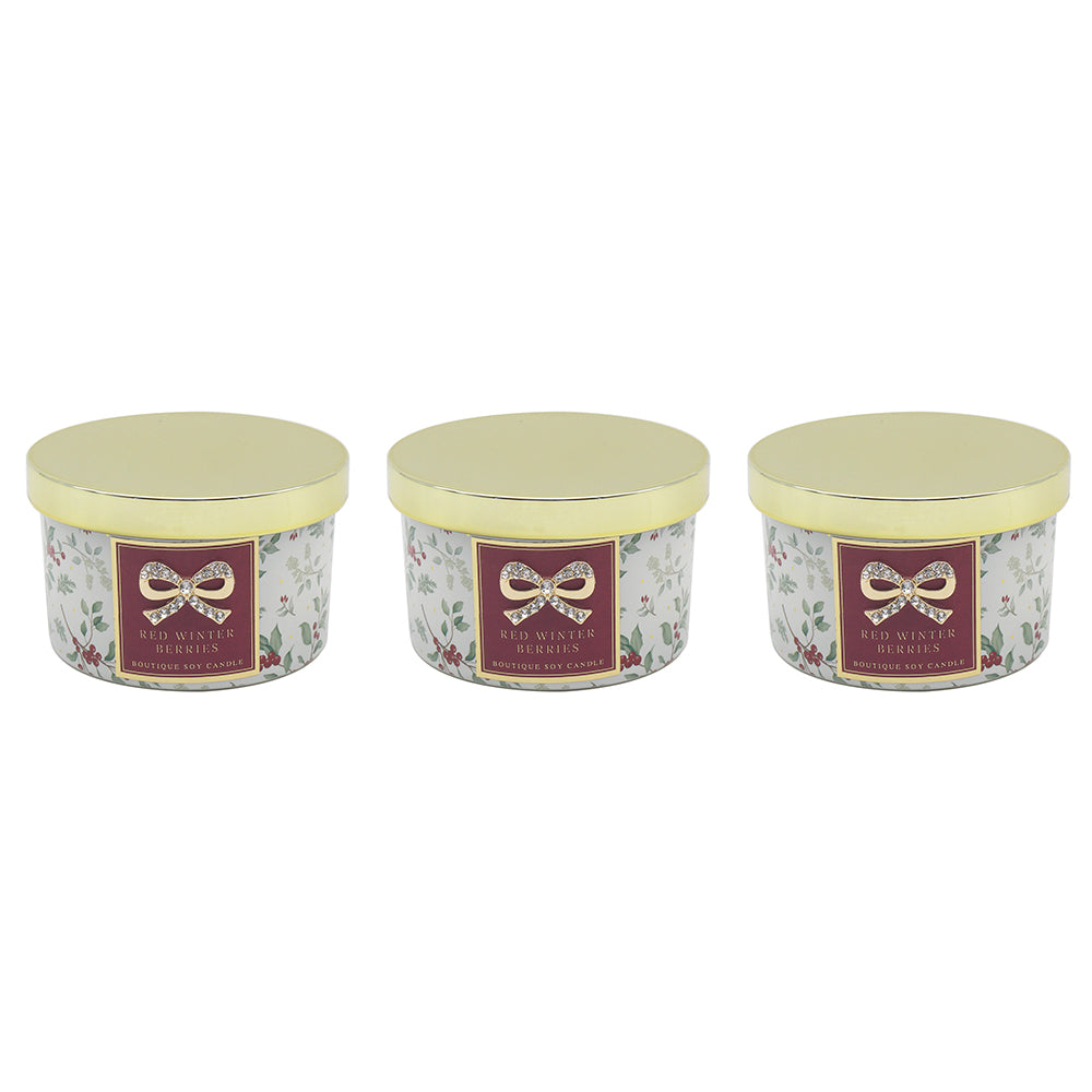L&P Boutique Candle Set Of 3pcs - Merry Christmas - Red Winter Berries