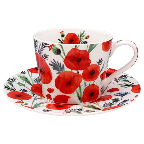 L&P Fine China Cup & Saucer - Poppy Fields
