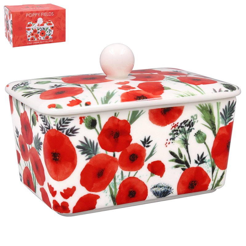 L&P Fine China Butter Dish - Poppy Fields
