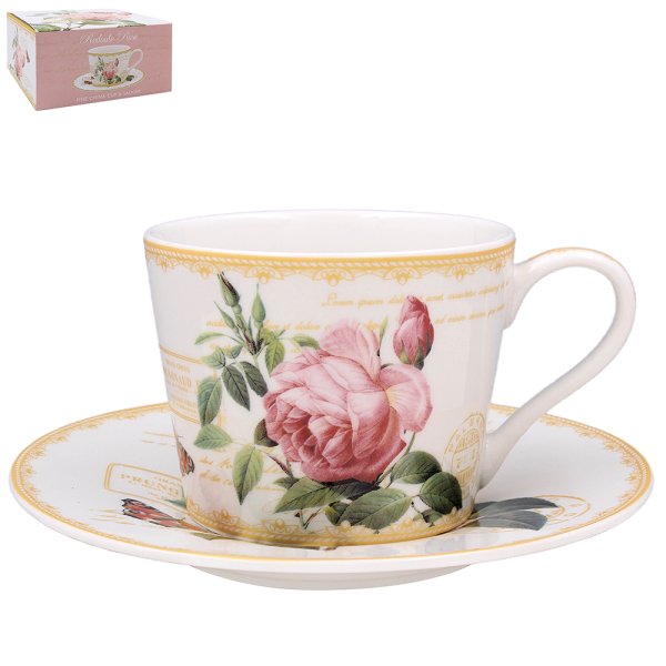 L&P Fine China Cup & Saucer - Redoute Rose