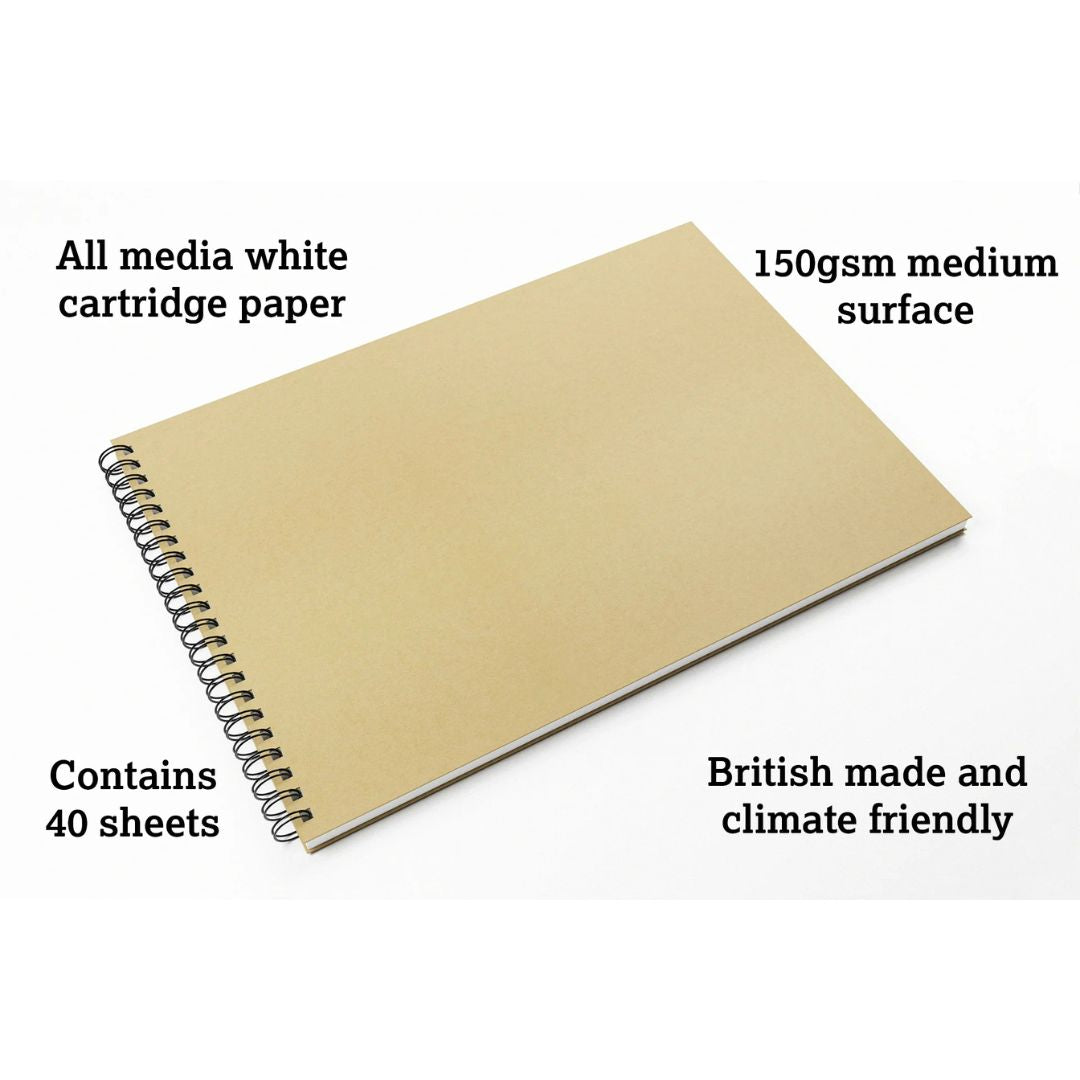 A4 Krafty Gecko Sketchbook All Media White Cartridge Paper 150gsm Landscape