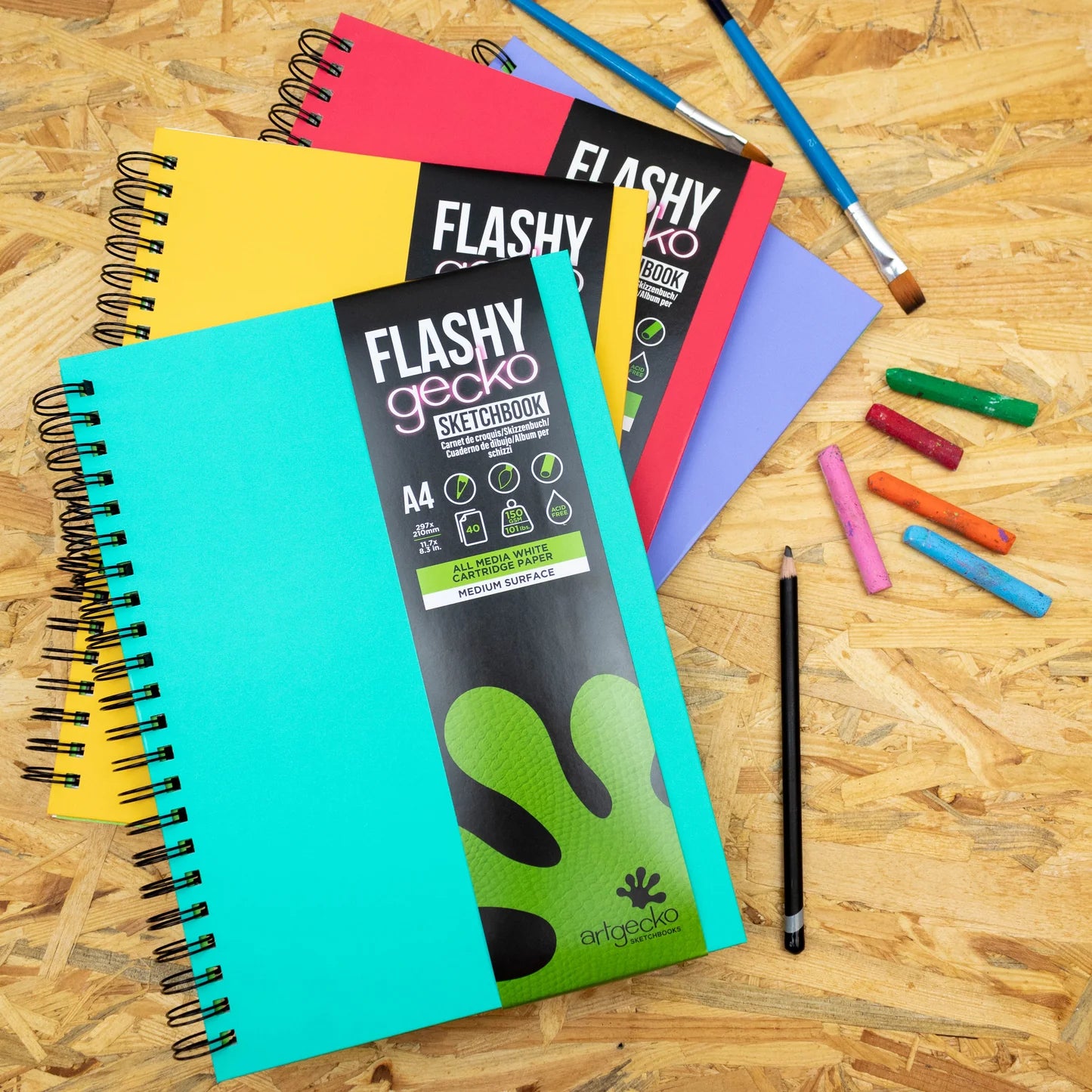 A4 Artgecko FLASHY Wirebound Sketchbook - All Media - Yellow Cover