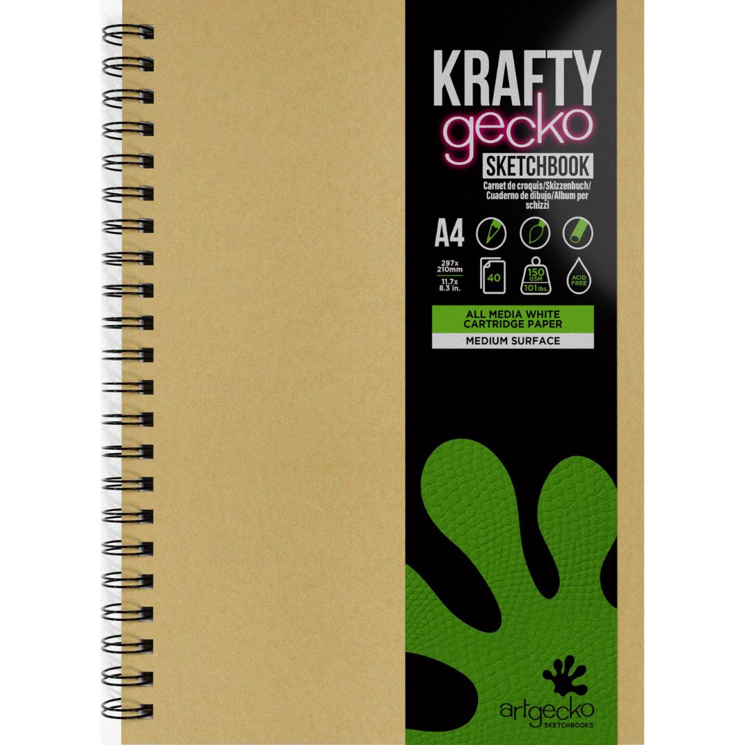 A4 Krafty Gecko Sketchbook All Media White Cartridge Paper 150gsm Portrait