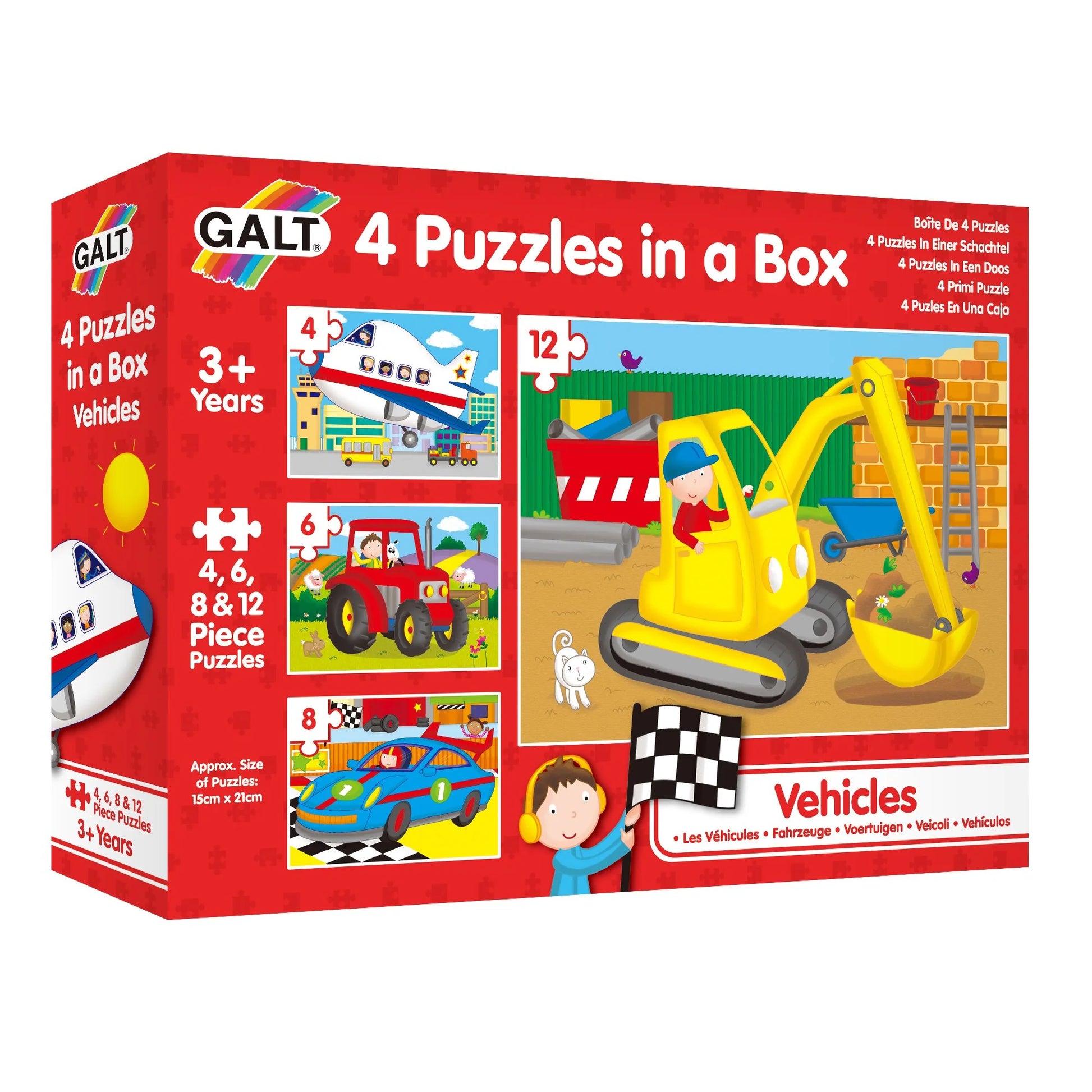 Galt 4 Puzzles in a Box - Vehicles 3yrs+