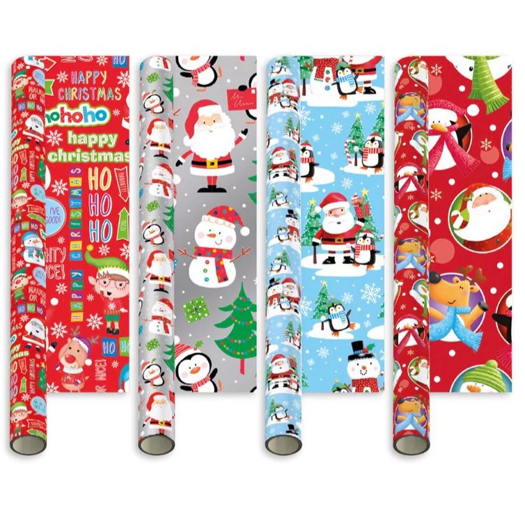 Giftmaker Christmas Wrapping Paper 69cm x 4m Cute 4 x 1pc Assortment