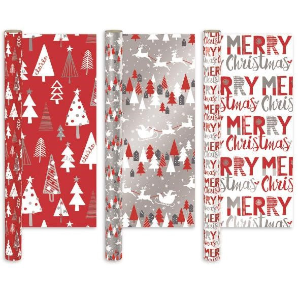 Giftmaker Christmas Wrapping Paper 69cm x 4m Red/White x 1pc Assortmen