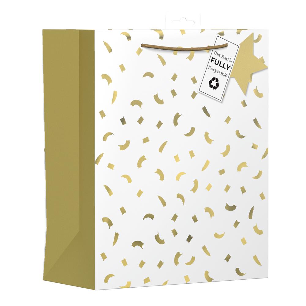 Giftmaker Gift Bag White/Gold Confetti Medium 33 x 26.5cm