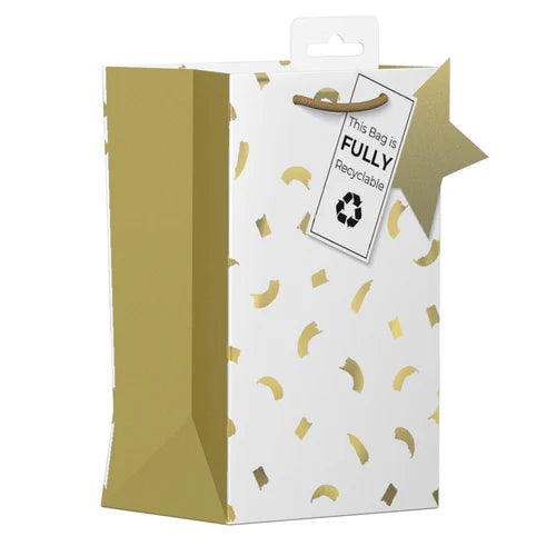 Giftmaker Gift Bag White/Gold Confetti Small 20.5 x 13cm