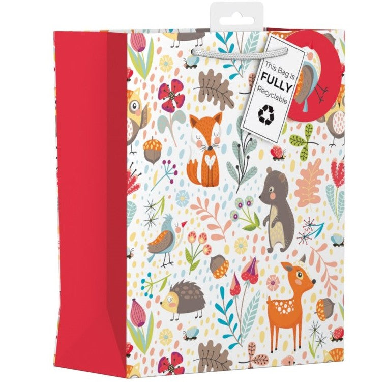 Giftmaker Gift Bag White Forest Animals Small 26 x 21.5cm