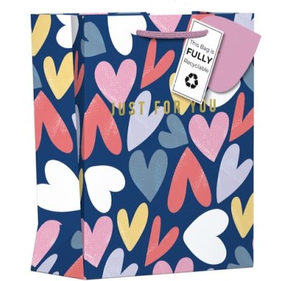 Giftmaker Gift Bag Blue Hearts "Just For You" Medium 33 x 26.5cm