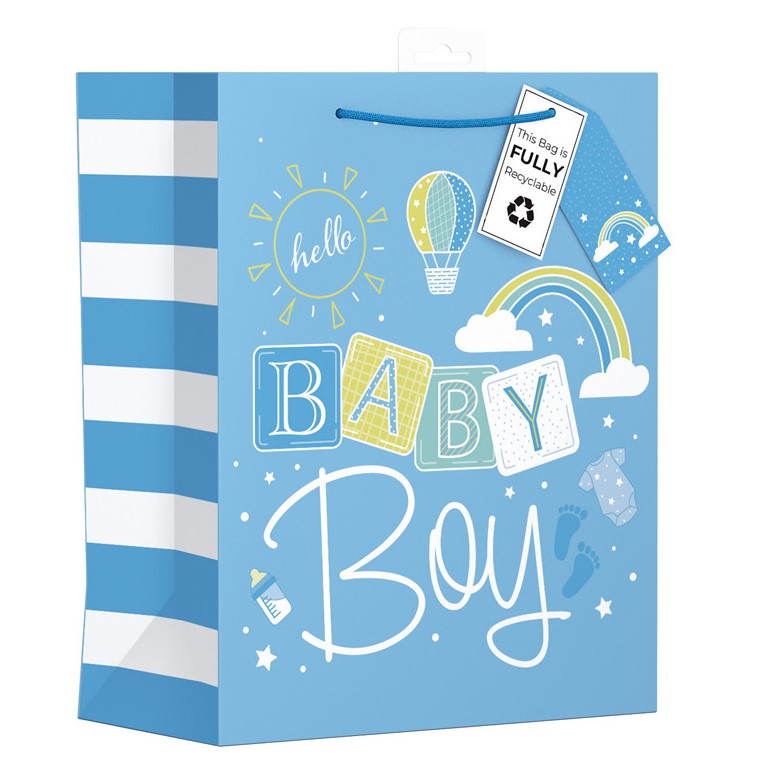 Giftmaker Gift Bag Hello Baby Boy Medium 33 x 26.5cm