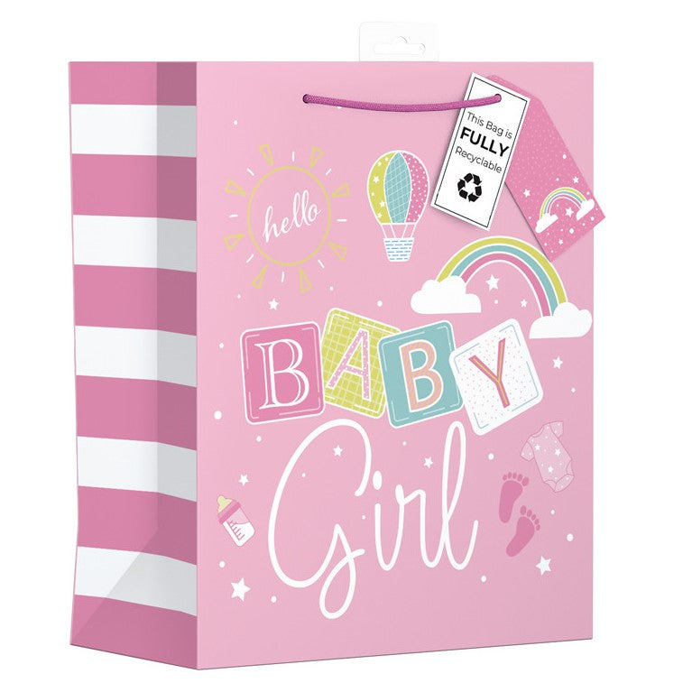 Giftmaker Gift Bag Hello Baby Girl Small 26.5 x 21.5cm