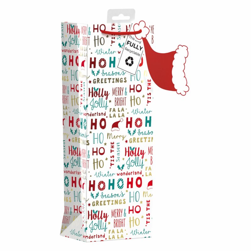 Giftmaker Christmas Bottle Bag 35 x 12cm - Merry Christmas Text