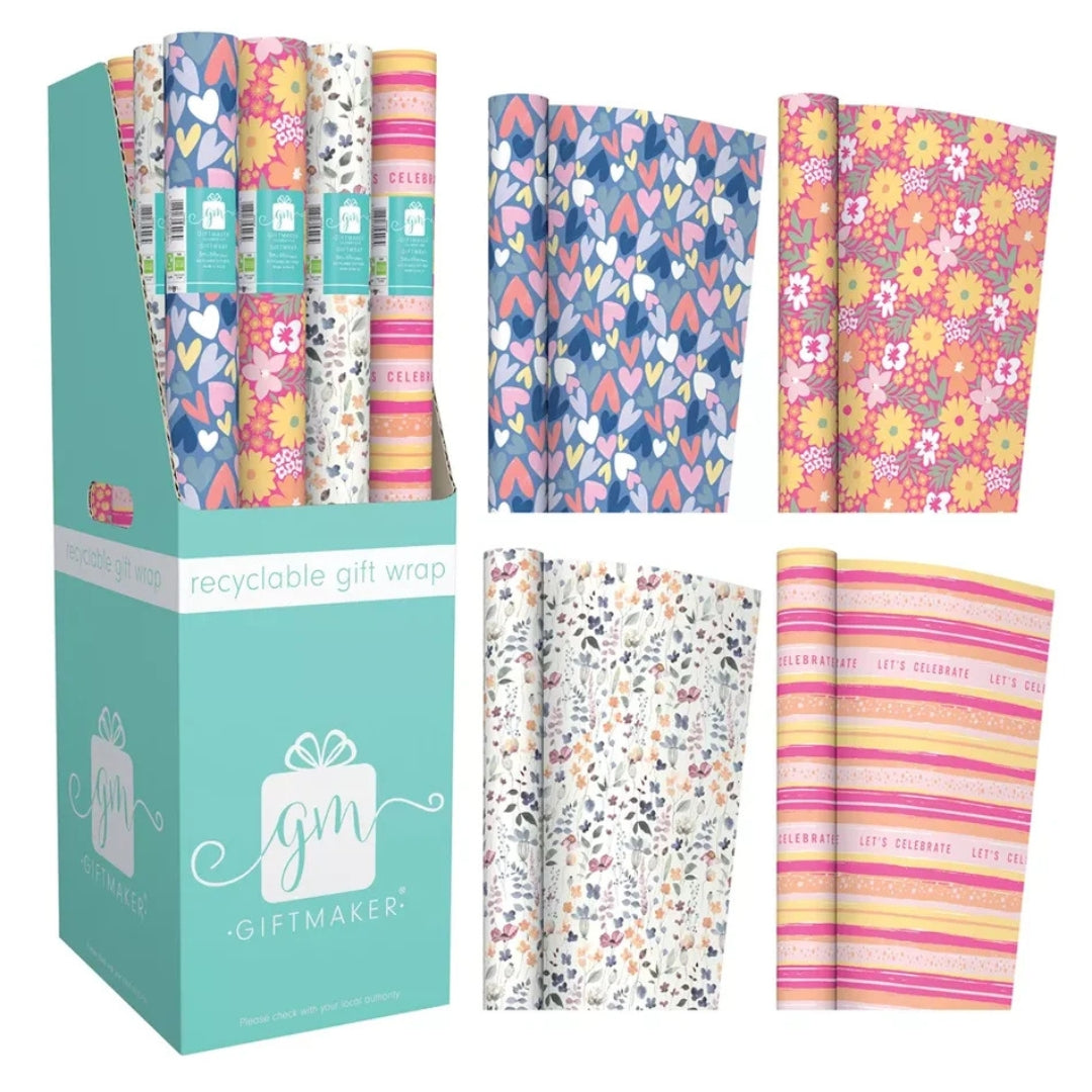 Giftmaker Gift Wrapping Paper Roll 0.69 x 3m - Floral x 1pc Assortment
