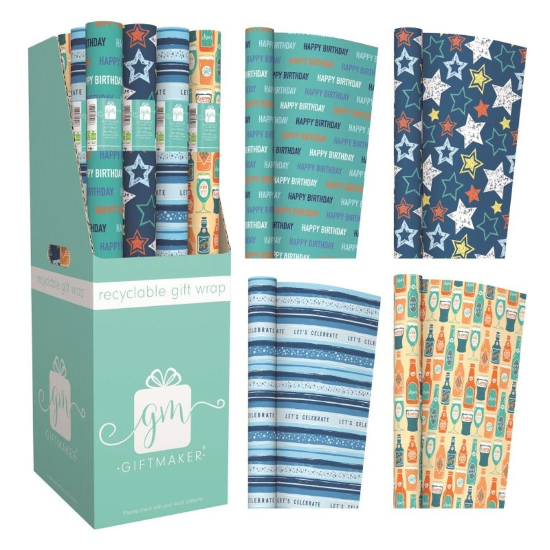 Giftmaker Gift Wrapping Paper Roll 0.69 x 3m - Men x 1pc Assortment