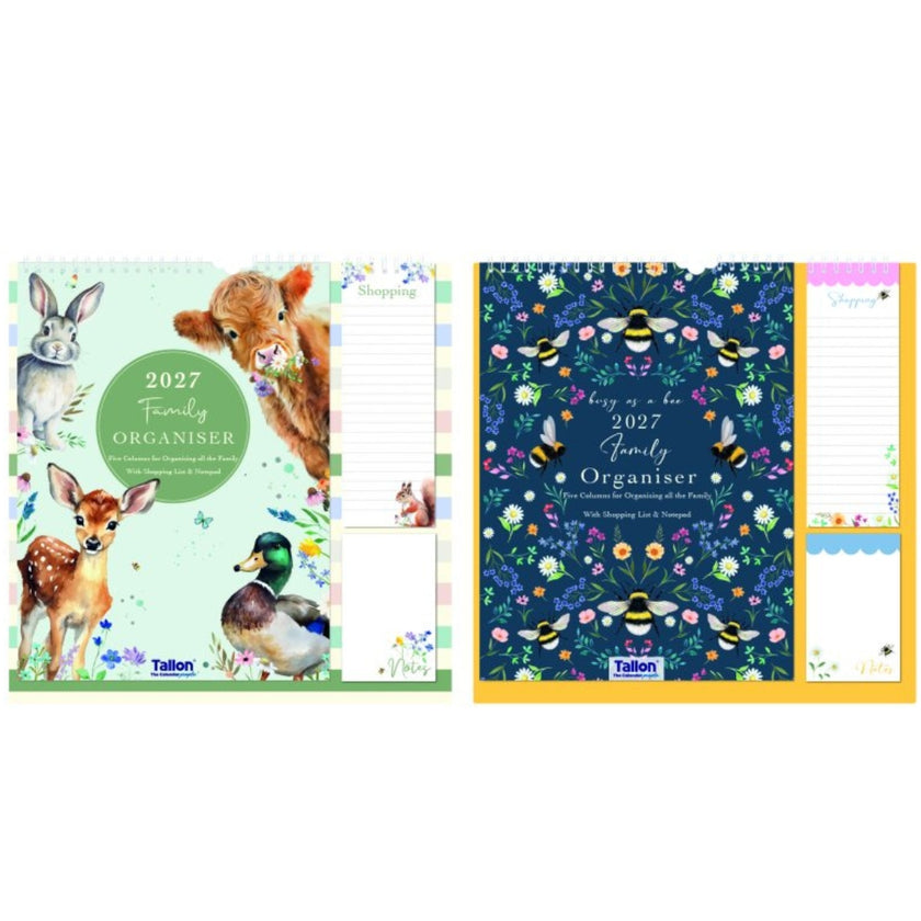 Tallon Organiser Calendar - Family Planner - 2027 - Animals & Bees x 1pc Assortment