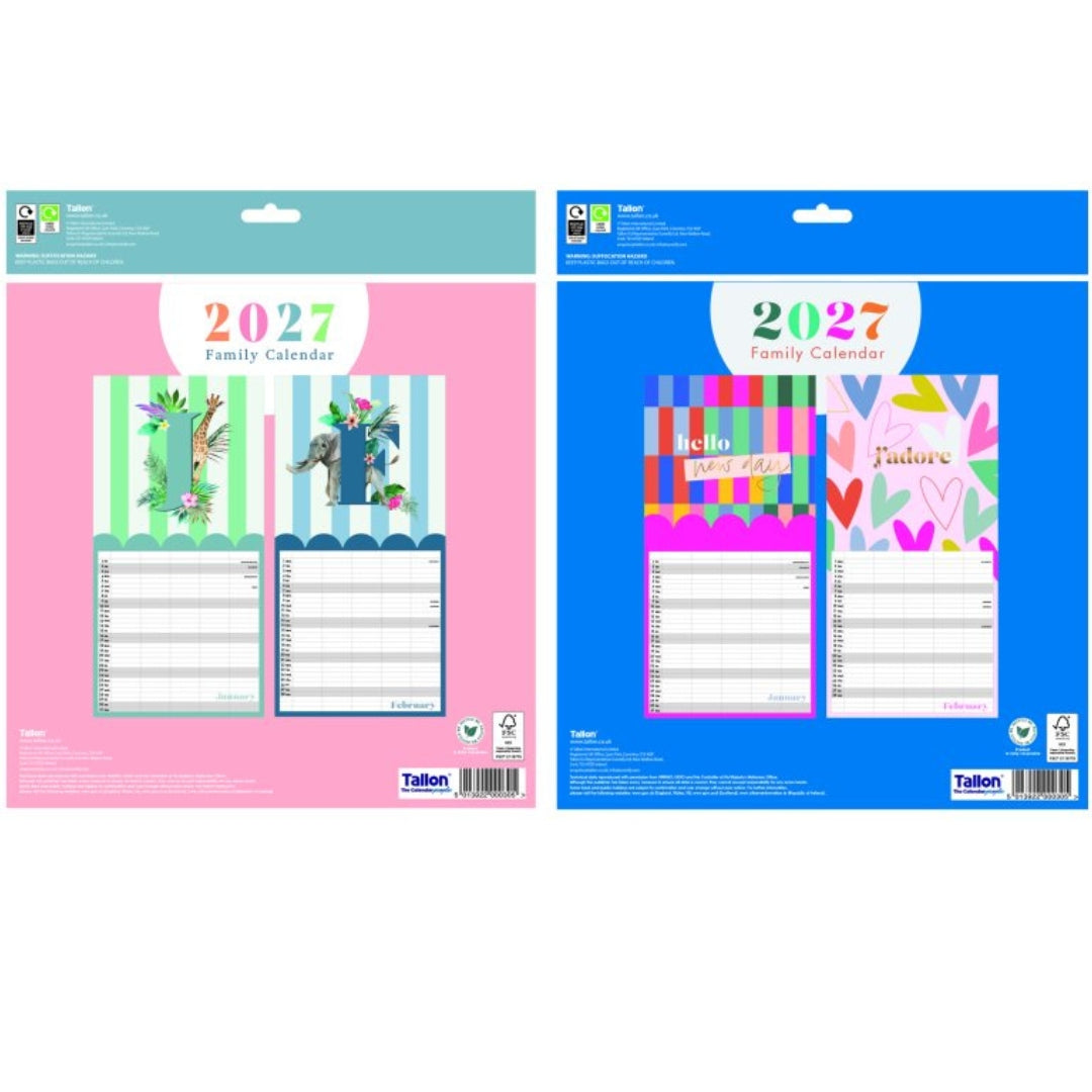 Square Tallon Family Calendar - 2027 - Animals & Quotes x 1pc Assortment