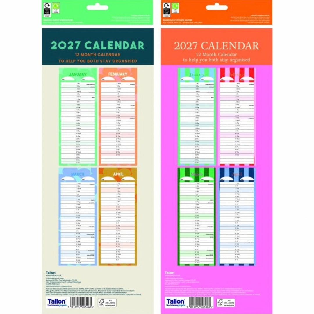 Super Slim Tallon Calendar - 2027 - Two Column x 1pc Assortment
