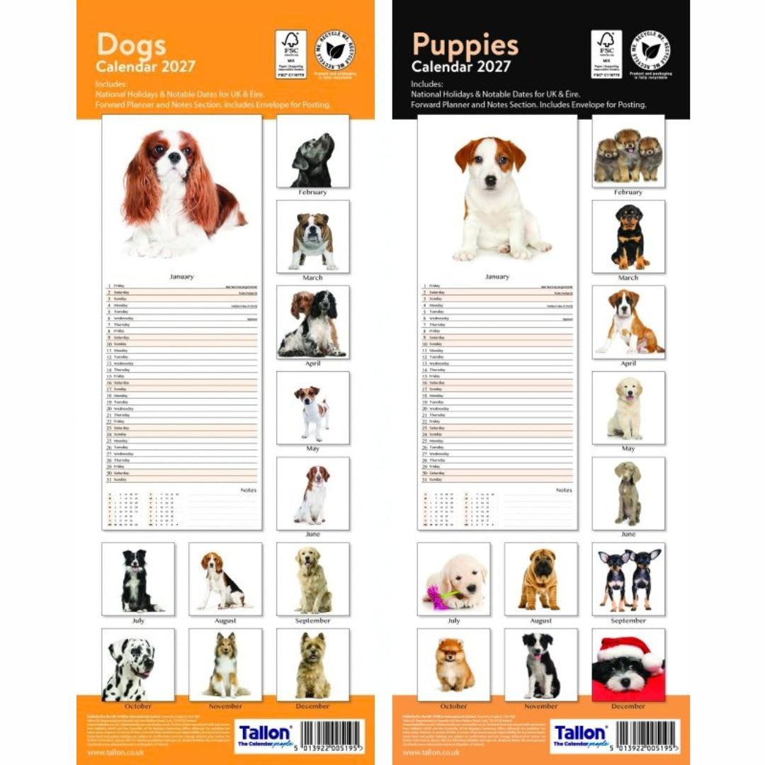 Super Slim Tallon Calendar - 2027 - Dogs & Puppies x 1pc Assortment