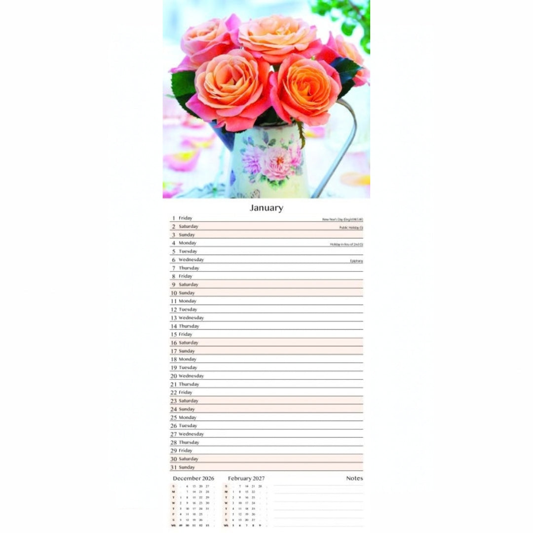 Super Slim Tallon Calendar - 2027 - Flowers & Roses x 1pc Assortment