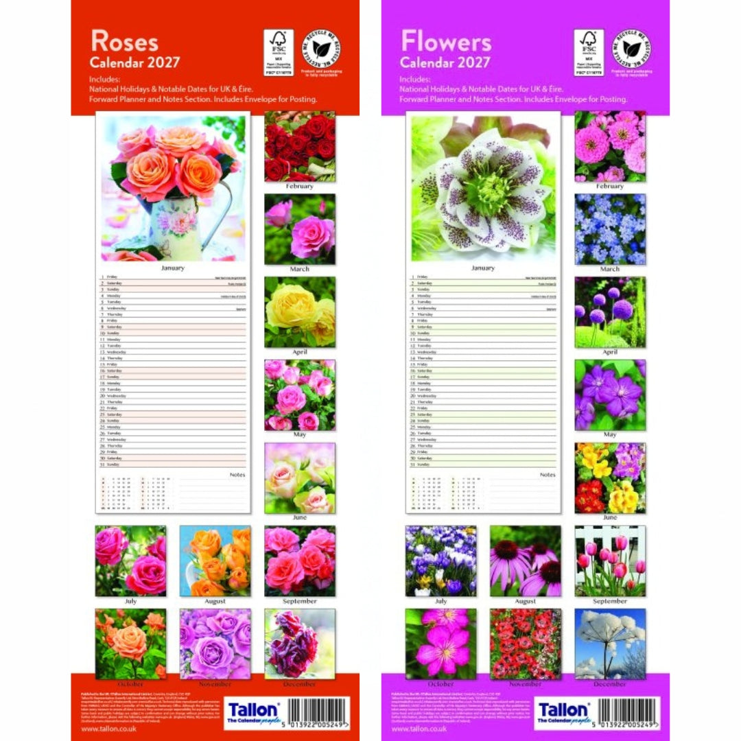 Super Slim Tallon Calendar - 2027 - Flowers & Roses x 1pc Assortment