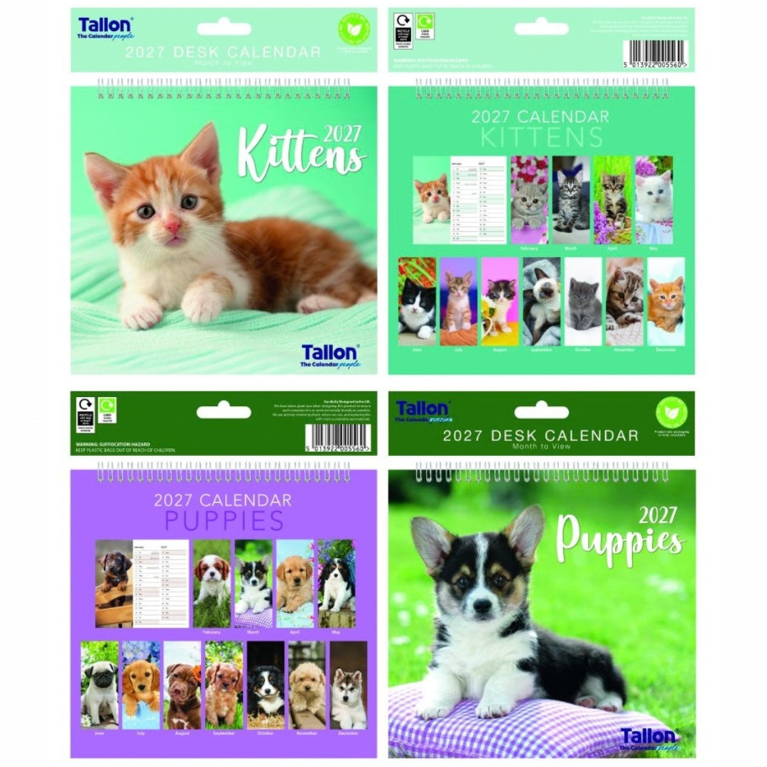 Tallon Desk Calendar - 2027 - Kittens & Puppies x 1pc Assortment