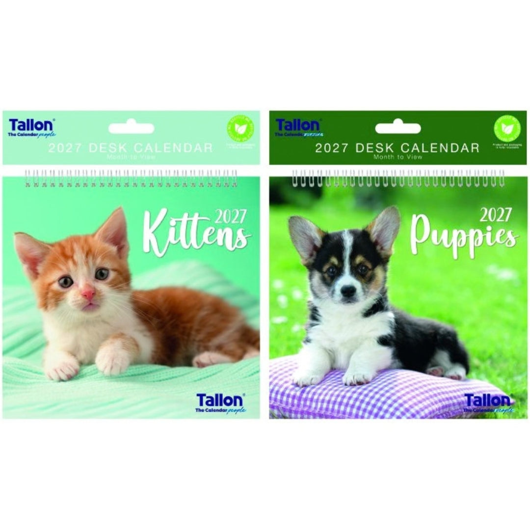 Tallon Desk Calendar - 2027 - Kittens & Puppies x 1pc Assortment