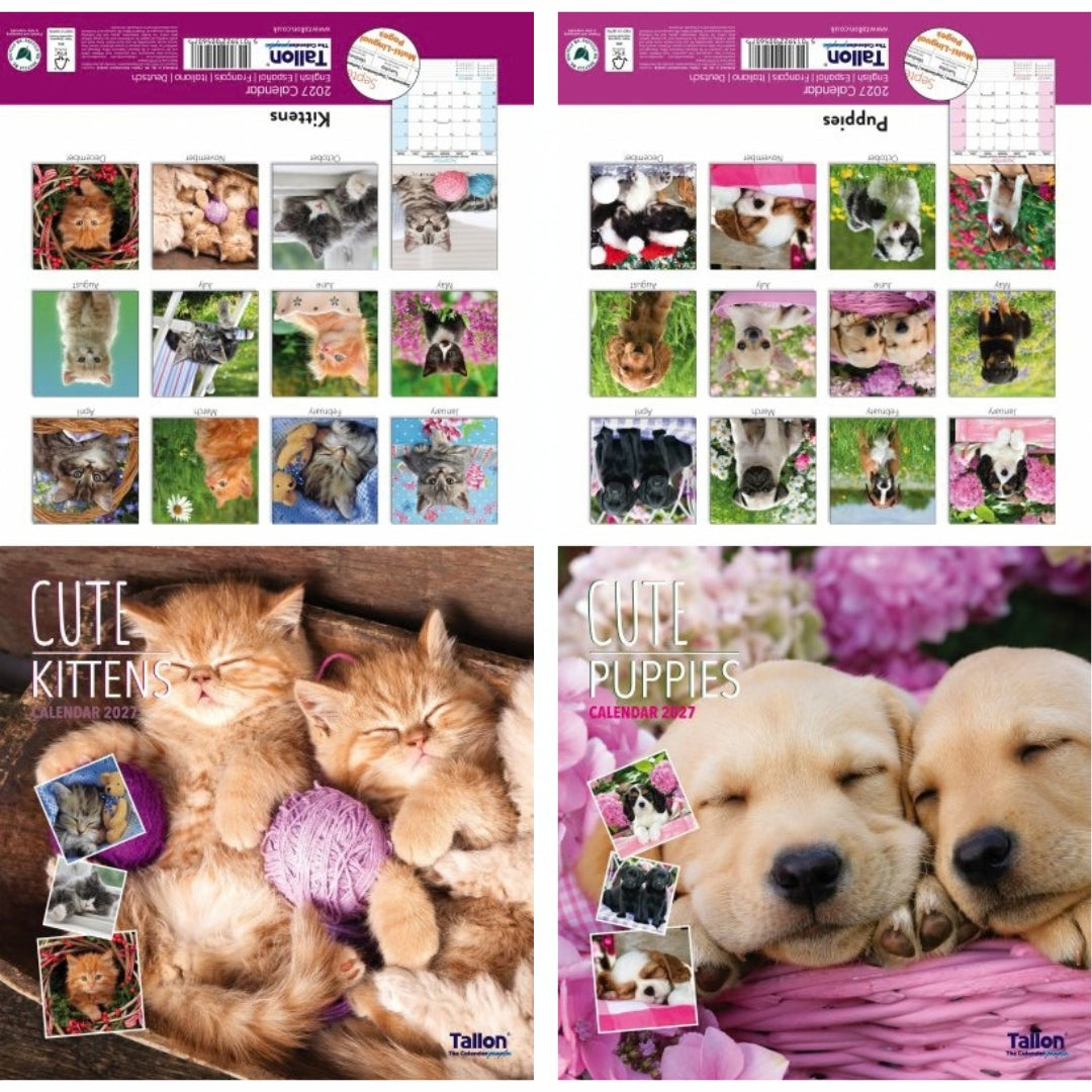 Square Tallon Calendar - 2027 - Kittens & Puppies x 1pc Assortment