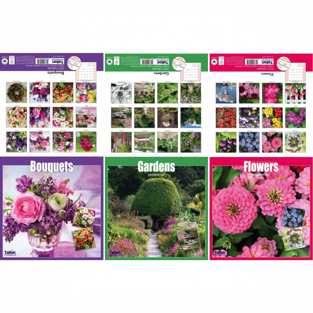 Square Tallon Calendar - 2027 - Bouquets, Flowers & Gardens x 1pc Assortment
