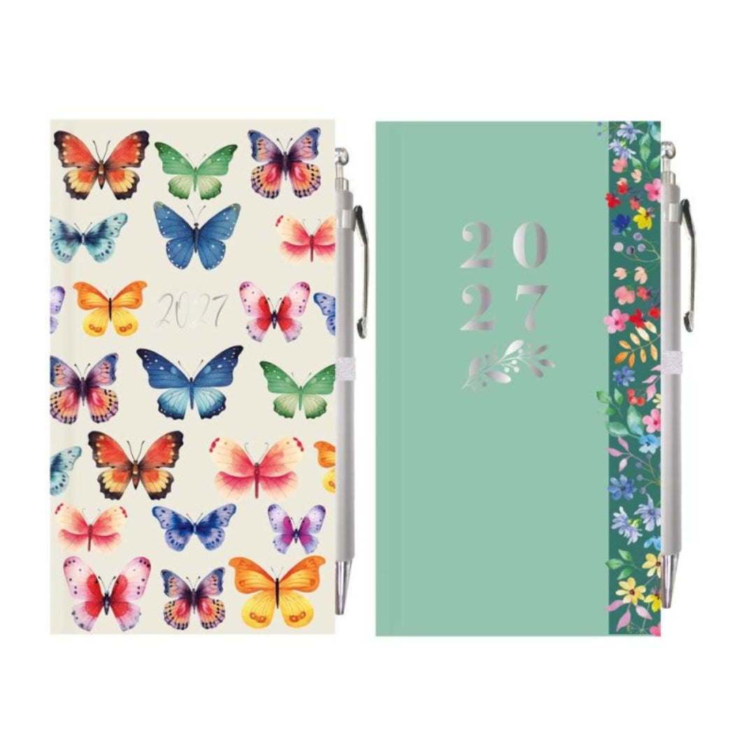 Slim Tallon Diary Week To View & Pen - 2027 - Butterfly & Floral x 1pc Assortment
